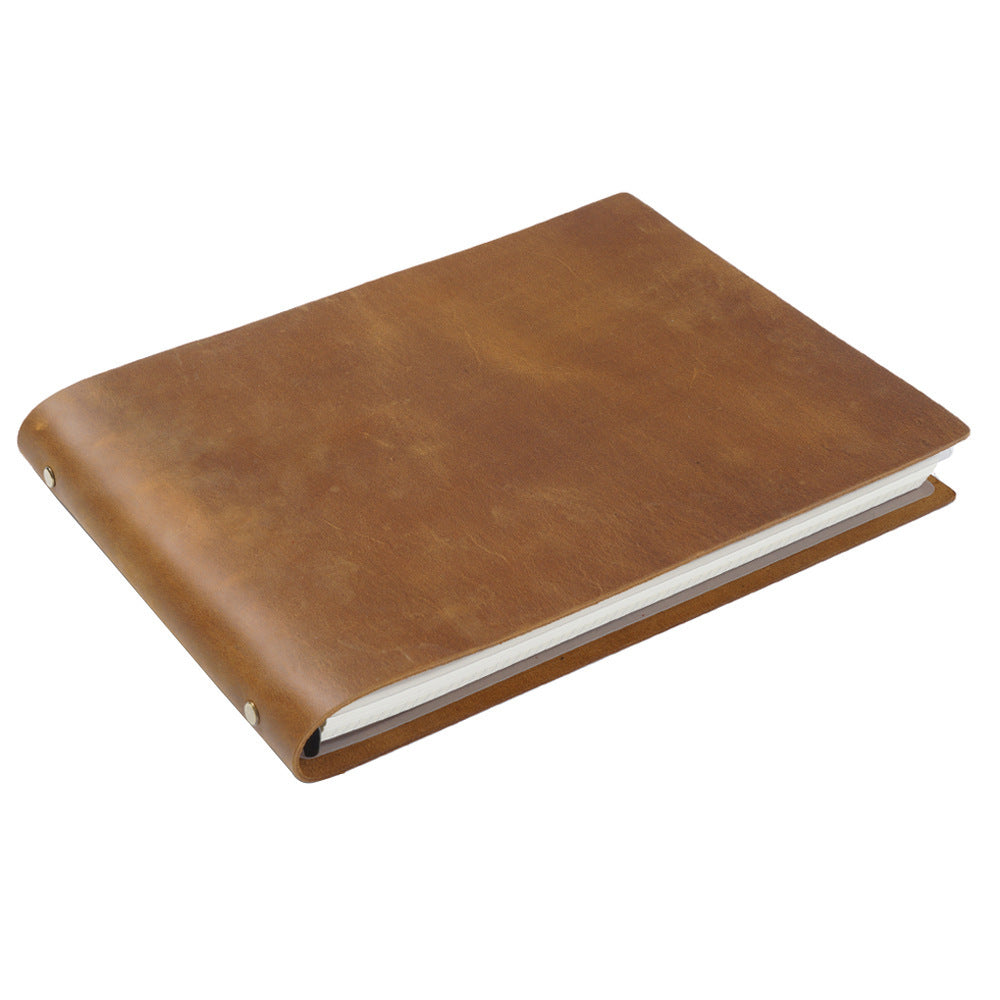 Wholesale First Layer Cowhide A4 Horizontal Handmade Retro Notebook
